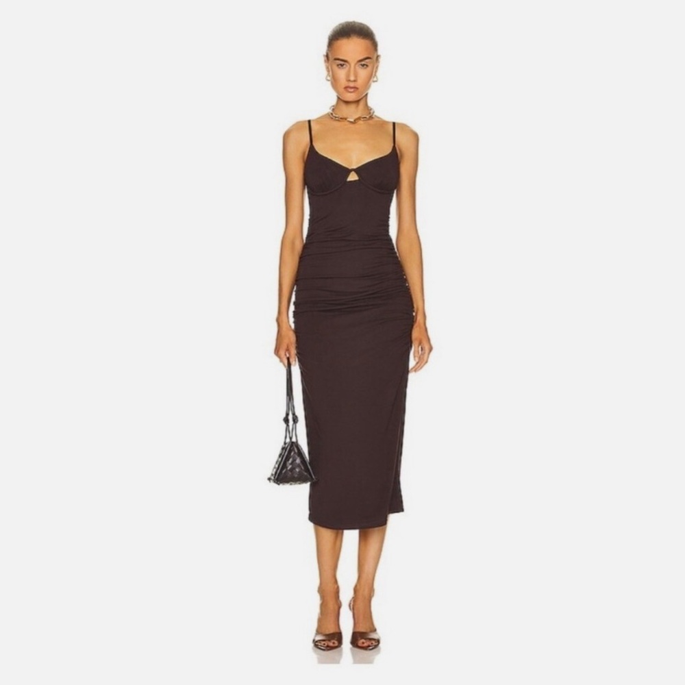 NWT Jonathan Simkhai Black Ruched Midi Dress Size Large